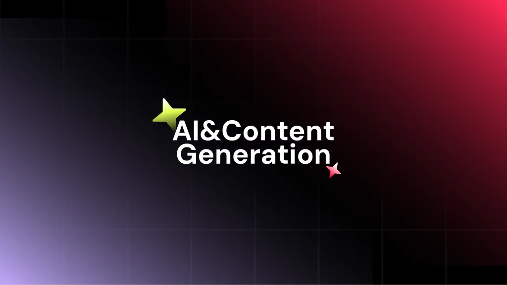 Opzione 2 (Sintetica/SEO): "Banner grafico con il titolo 'AI&Content Generation' su sfondo scuro sfumato, relativo all'intelligenza artificiale per la creazione di contenuti."